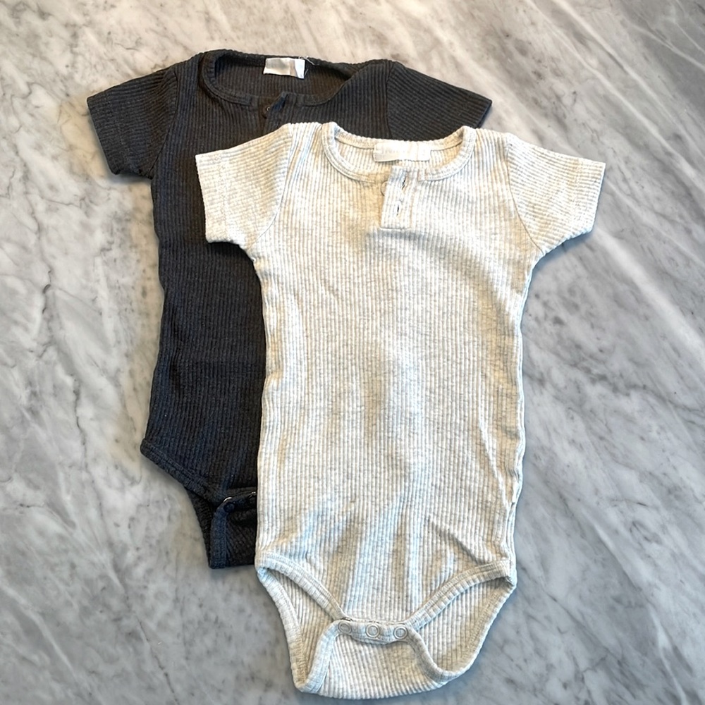 Jamie Kay grey and oatmeal ribbed onesies
